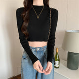 Knitted Bottom Shirt Women 2026 Early Autumn New Korean Version Of The Body Of The Short Style With A French Autumn Coat