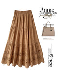 Bing Thin Casual Skirt 2025 Spring And Summer New Solid Color Splicing Hollow Heavy Industry Embroidery A Skirt