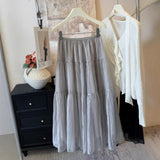 Pearl Yarn Dress Gentle Wind Folded Texture High Waist Half-Body Dress Woman 2025 Spring And Summer New Umbrella Skirt Cake Skirt