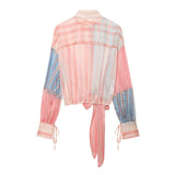 Spring New Micro-Permeable Striped Spliced Collar Shirt