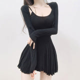 South Korea's Dongdaemun Sunscreen Cardigan + U Tie Dress Two Sets Of Irregular Temperament 100 Folds Skirt Spring