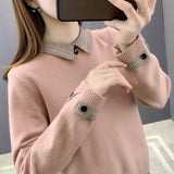 Spring And Autumn Bottom Shirt Women's Collar Blouse Large Loose Free Doll Collar Knitted Casual Casual