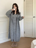 French Languid Knitting Two Sets Of Female Long Over Knee Sweater Slings With Dress Set