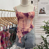 Real Shoot À±tie Bra Irregular Sling Sling Vest Slimming Print Mesh Sleeveless Top 8950