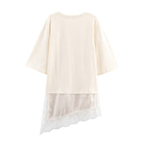 Autumn New Splicing Lace Decoration Asymmetric T-Shirt 4813858
