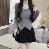 2025 Autumn And Winter New Sweet Pure Fragrant Wind Double Row Buckle Long Sleeve Knitted Bottom Shirt Design Sense Short