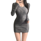 The Long Sleeve Of The Women's Long-Sleeved In The Waist V-Necked Dress Highlights The Sexy Tight Body Of The Hips In The Bottom Of The Summer Sweet And Spicy Skirt