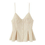 6013-2025 New Women's Dress V-Neck Buckle Solid-Colored Folded Slings Top Women's Style