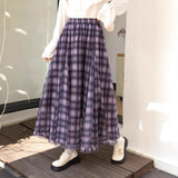 New Autumn Lattice Splicing Large Swing Net Yarn Half-Dress Classic High-Rise Thin A-Word Long Skirt Woman