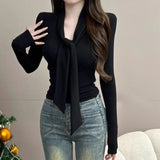 Pure Style With V-Neck Blouse Long-Sleeved T-Shirt Women's Thin Bottom Shirt New Design Sense Thin Top
