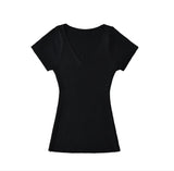 Basic V-Neck Knitted Women 2026 Summer New Hot Girls Slim Slimmed Short-Sleeved Bottom Shirt