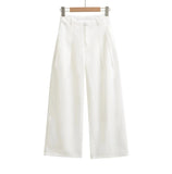 Linen Broad Leg Trousers Women's 2026 Summer New Casual Pure Color High-Waisted Folded Pocket Loose Straight Trousers