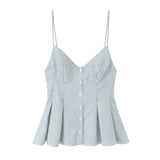 6013-2025 New Women's Dress V-Neck Buckle Solid-Colored Folded Slings Top Women's Style