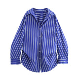 Spring 2025 New Women's Cotton Bat Sleeve Striped Clip Long Sleeve Shirt 2025458