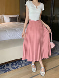 Simple Multi-Color New Folding Skirt Half-Dress Woman High Waist Thin Solid Color Hanging Medium Long Folding Skirt