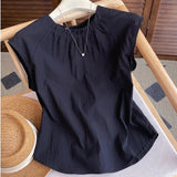 French Retro Black Chiffon Shirt Women 2025 New Design Sense Relaxed Leisure Small Flying Sleeve Top Thin Sleeveless