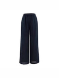 Flax Permeable Wide Leg Pants Women's Summer New Comfortable Straight Straight Solid Color Narrow Waist Rope Casual Pants