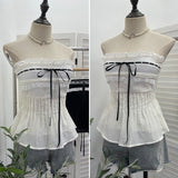Sleeveless Strapped Braided Waistcoat With Lace Lace Spliced Folded Bodysuit 9325