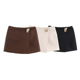 BSK&TRAF Women's Clothing 2025 Autumn New Simple Fashion Metal Buckle Asymmetric Skirts 1971240