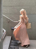 Pink Lotus Leaf Side Lead Flying Sleeve Dress Summer Girl Sweet Crootype Dress Beautiful Holiday Dress