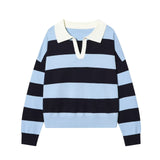 New Casual Loose Striped Knitted POLO Shirt 5536218