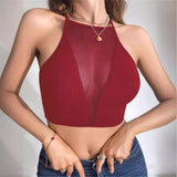 2026 Summer Short Vest Sexy Net Slamper Hollow Cross-Dressed Knitting Slings