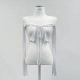 Lace Strap Sling Jacket Bow Shawl Long-Sleeved Top Short Korean Autumn New Pure Desire