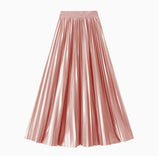 Tightening The Pearl Light Hundred Folded Half-Dressed Dress Woman 2025 Early Spring Glossy Color Color Hanging High Waist Thin Word Long Dress