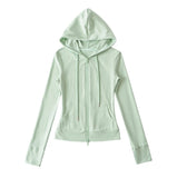 Hooded Yoga Zipper Coat Women 2026 Spring And Autumn New Solid Dress + Rope Straight Trousers Set