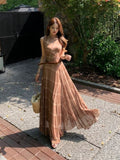 Vintage Sleeveless Vest Dress Women's Summer Holiday Style Dress High Waist Skirt A Long Dress