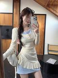 Pure-Want Wind Hanging Neck Dress Women Autumn Fake Two Dresses Sweet Hot Girls To Wear A Short Dress Irregularly Spliced