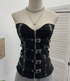 Gothic Style Splicing Pu Leather Buckle Zipper Open Shirt Braid Repair Vest Sleeveless Top Lady 1199