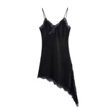 Autumn New Lace Decoration Asymmetric Sling Dress 5919200