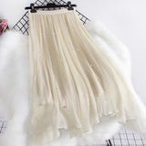 Bright-Faced Lustrous Pearl Mesh Dress New Nail Bead Irregular Fairy Skirt In The Long Half Skirt Women Autumn Winter