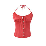 Sexy Babes High-End Feeling Hanging Neck Densiness Small Sling Fish Bone Waist Design Small Sense Pure Sleeveless Top Lady