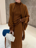 Women's Three-Piece Hepburn Style Tuxedo Knitted Shawl Half-Dress Early Autumn Knitting Set