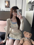 Pure-Want Wind Hanging Neck Dress Women Autumn Fake Two Dresses Sweet Hot Girls To Wear A Short Dress Irregularly Spliced