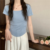 Short-Sleeved T-Shirt For Girls Summer New Korean Version Of The Self-Ind-Up Casual Bottom-Up Student Niche Hot Girl Blouse Tide Ins