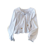 Design Beads With Flower Rib White Shirt Women 2025 Autumn New French Gentle Style Temperament Long-Sleeved Top