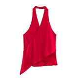 BSK&TRAF Women's Clothing 2026 Summer New Fashion Babes Silk Stisei Hanging Neck Collar Top 2331051