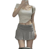 Summer Dress Solid Color Folds Can Be Salt Can Be Sweet Little Man Wearing Hot Babes Pure Temperament Skirt Trend Short Skirt Girl
