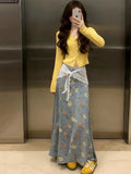 Korean Giant Good-Looking Wear A Set Of 2026 New Yellow Blouse Women Summer Floral Half Dress Two Sets