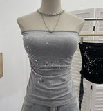 Hot Diamond Splicing Lace-Back Strapped Braided Braided Braided Brae Folded Bra Sleeveless Top 1196