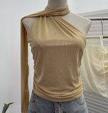 Real Shooting Mesh Ribbon Hanging Neck Folded Sleeveless Top Babes Two-Wearing Design Wrapping Bras 1125