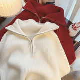 Knitted Autumn And Winter New Age-Reasing Design Zipper Loose Thin Collar Languid Sweater Top Woman