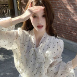 2025 French Lotus Edges Wave Dot Shirt Women Autumn Design Strap Loose Chic Top Elegant High Sense
