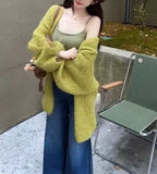 Korean Candy Color Lazy Lantern Knitted Sweater Coat Women's Autumn And Winter New Loose Soft Open-Door Sweater Top