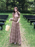 Vintage Sleeveless Vest Dress Women's Summer Holiday Style Dress High Waist Skirt A Long Dress