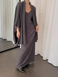 French Temperament Sling Knitted Dress Women's Autumn And Winter Lazy Wind Slacken Cloak Shawl Two-Piece Set