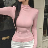 Spring And Autumn New Temperament Half-High Collar Tset Bra Shirt Set Thin Long Sleeve T-Shirt Inside The Bottom Shirt Women Ins